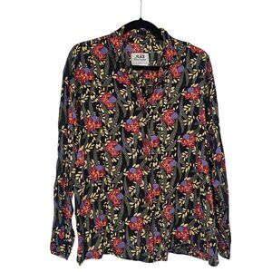 Vintage Flax By‎ Jeanne Engelhart Floral Button-Up Blouse 6 LS Boho Artsy 90s